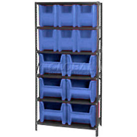 Shelving Unit With 12 Giant Hopper Bins, 36"W x18"D x 75"H, Blue