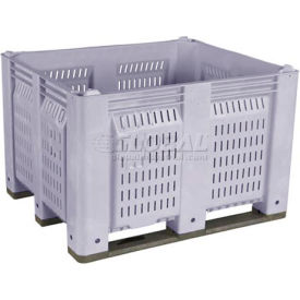 Vented Wall Pallet Container, Long Side Runners, 48"L x 40"W x 31"H, 1500 lb. Cap, Gray