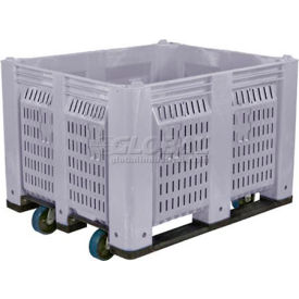 Decade Vented Wall Pallet Container with 6" Casters, 48"L x 40"W x 31"H, 1500 lb. Capacity, Gray