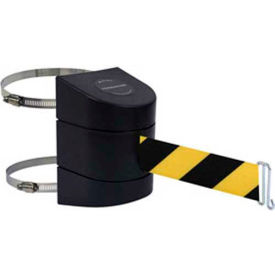 Warehouse Retractable Belt Barrier,15' Blk/Ylw Belt, Clamp Mount, Black Case