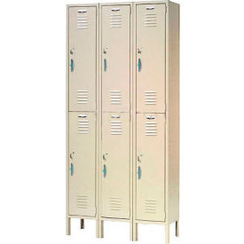2-Tier 6 Door Locker, 36"W x 15"D x 78"H, Tan, Assembled