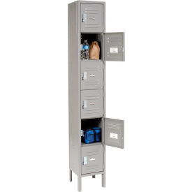 6-Tier 6 Door Box Locker, 12"W x 12"D x 78"H, Gray, Assembled
