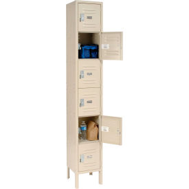 6-Tier 6 Door Box Locker, 12"W x 12"D x 78"H, Tan, Assembled
