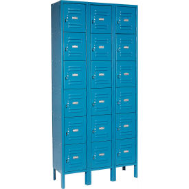 6-Tier 18 Door Box Locker, 36"W x 15"D x 78"H, Blue, Assembled