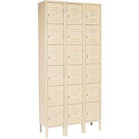 6-Tier 18 Door Box Locker, 36"W x 15"D x 78"H, Tan, Assembled