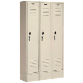 1-Tier 3 Door Locker, 36"W x 12"D x 66"H, Tan, Assembled