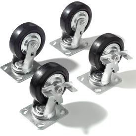 Caster Kit 5" x 1 1/2" (4 Swivel, 2 With Brakes) With Mounting Plate