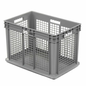 Mesh Straight Wall Container, Solid Base, 23-3/4"Lx 15-3/4"x16-1/8"H, Gray