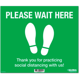 Green Please Wait Here Floor Sign, 14"W x 12"H, Vinyl Adhesive