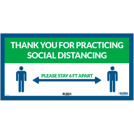 Green Thank you for Social Distancing Sign, 24"W x 12"H, Adhesive Vinyl