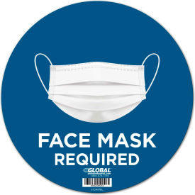 12" Round Face Mask Required Wall Sign, Blue, Adhesive