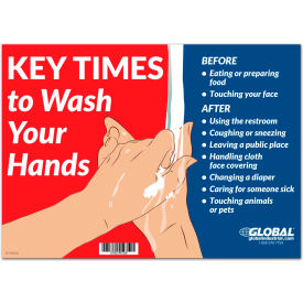 Key Times to Wash Your Hands Sign, 14"W x 10"H, Wall Adhesive