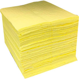 Hazmat Sorbent Pads, Heavyweight, 15"W x 18"L, Yellow, 100/Pack