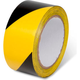 Striped Hazard Warning Tape, 2"W x 108'L, 5 Mil, Black/Yellow, 1 Roll
