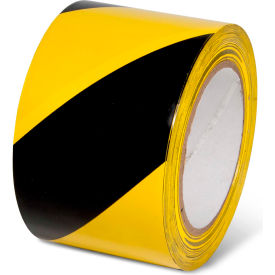 Striped Hazard Warning Tape, 3"W x 108'L, 5 Mil, Black/Yellow, 1 Roll