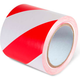 Striped Hazard Warning Tape, 4"W x 108'L, 5 Mil, Red/White, 1 Roll