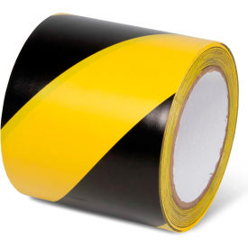 Striped Hazard Warning Tape, 4"W x 108'L, 5 Mil, Black/Yellow, 1 Roll