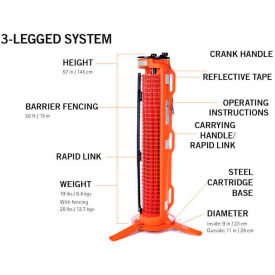 Portable Barrier 3-Legged System, 50' Safety Orange Fencing