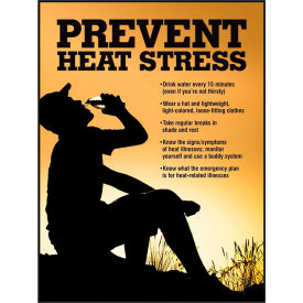 Safety Poster, PREVENT HEAT STRESS, 22"H x 17"W, Poster Paper