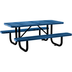 6' Rectangular Picnic Table, Perforated Metal, Blue