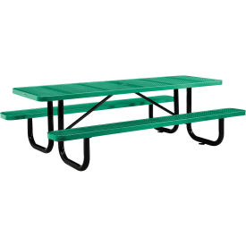 8' Rectangular Picnic Table, Perforated Metal, Green