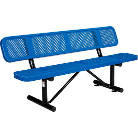 6' Outdoor Steel Picnic Bench w/ Backrest, Perforated Metal, Blue