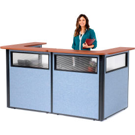 U-Shaped Reception Station w/Window 88" W x 44"D x 44"H Cherry Counter Blue Panel