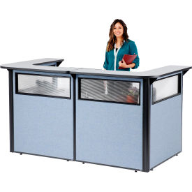 U-Shaped Reception Station with Window, 88" W x 44"D x 44"H, Gray counter, Blue Panel
