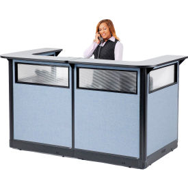 U-Shaped Reception Station w/Window & Raceway 88"Wx 44"Dx 46"H GRY Counter/BLU Panel