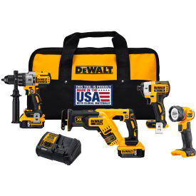 DeWALT 20V MAX XR Li-Ion 4 Tool Cordless Combo Kit 2 Batteries 5.0Ah Charger Contractor Bag