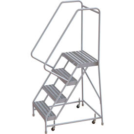 4 Step Aluminum Rolling Ladder, 16"W Ribbed Step, 30" Handrails - WLAR104164