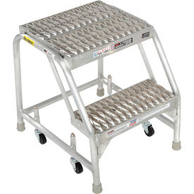 2 Step Aluminum Rolling Ladder, 16"W Grip Step, W/O Handrails