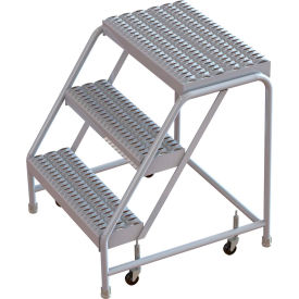 3 Step Aluminum Rolling Ladder, 16"W Grip Step, W/O Handrails