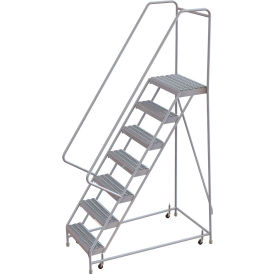 7 Step Aluminum Rolling Ladder, 16"W Grip Step, 30" Handrails - WLAR107165