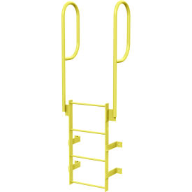 4 Step Steel Walk Through With Handrails Fixed Access Ladder, Yellow