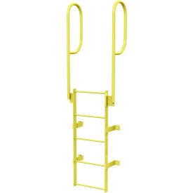 5 Step Steel Walk Through With Handrails Fixed Access Ladder, Yellow