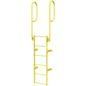 6 Step Steel Walk Through With Handrails Fixed Access Ladder, Yellow