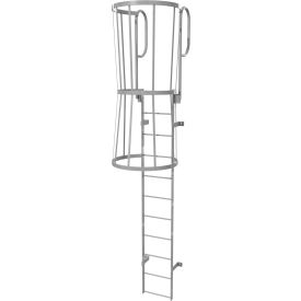 11 Step Steel Caged Walk Through Fixed Access Ladder, Gray