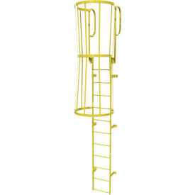12 Step Steel Caged Walk Through Fixed Access Ladder, Yellow