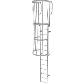 13 Step Steel Caged Walk Through Fixed Access Ladder, Gray