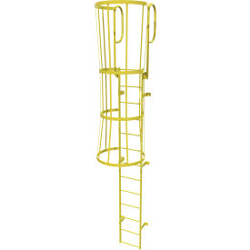 13 Step Steel Caged Walk Through Fixed Access Ladder, Yellow