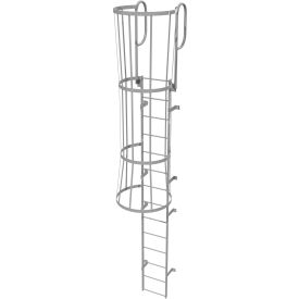 14 Step Steel Caged Walk Through Fixed Access Ladder, Gray