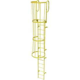 15 Step Steel Caged Walk Through Fixed Access Ladder, Yellow