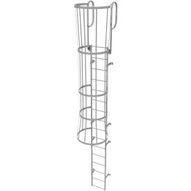 16 Step Steel Caged Walk Through Fixed Access Ladder, Gray