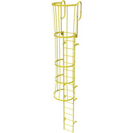 16 Step Steel Caged Walk Through Fixed Access Ladder, Yellow