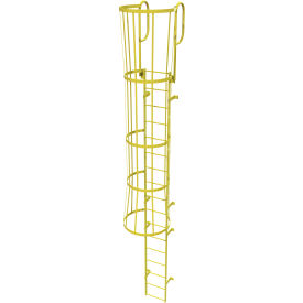 17 Step Steel Caged Walk Through Fixed Access Ladder, Yellow