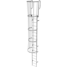 18 Step Steel Caged Walk Through Fixed Access Ladder, Gray