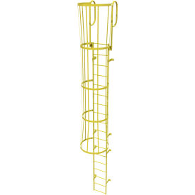 18 Step Steel Caged Walk Through Fixed Access Ladder, Yellow - WLFC1218-Y