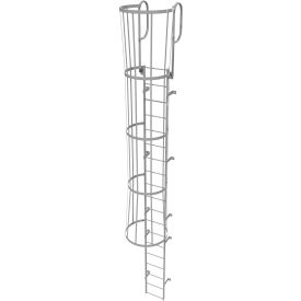 19 Step Steel Caged Walk Through Fixed Access Ladder, Gray - WLFC1219