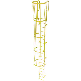 19 Step Steel Caged Walk Through Fixed Access Ladder, Yellow